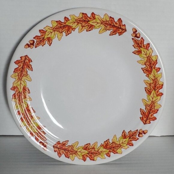 Fiestaware Fiesta Fall Leaves Acorn Ceramic 9" Luncheon Plate Classic Rim White - Picture 16 of 16
